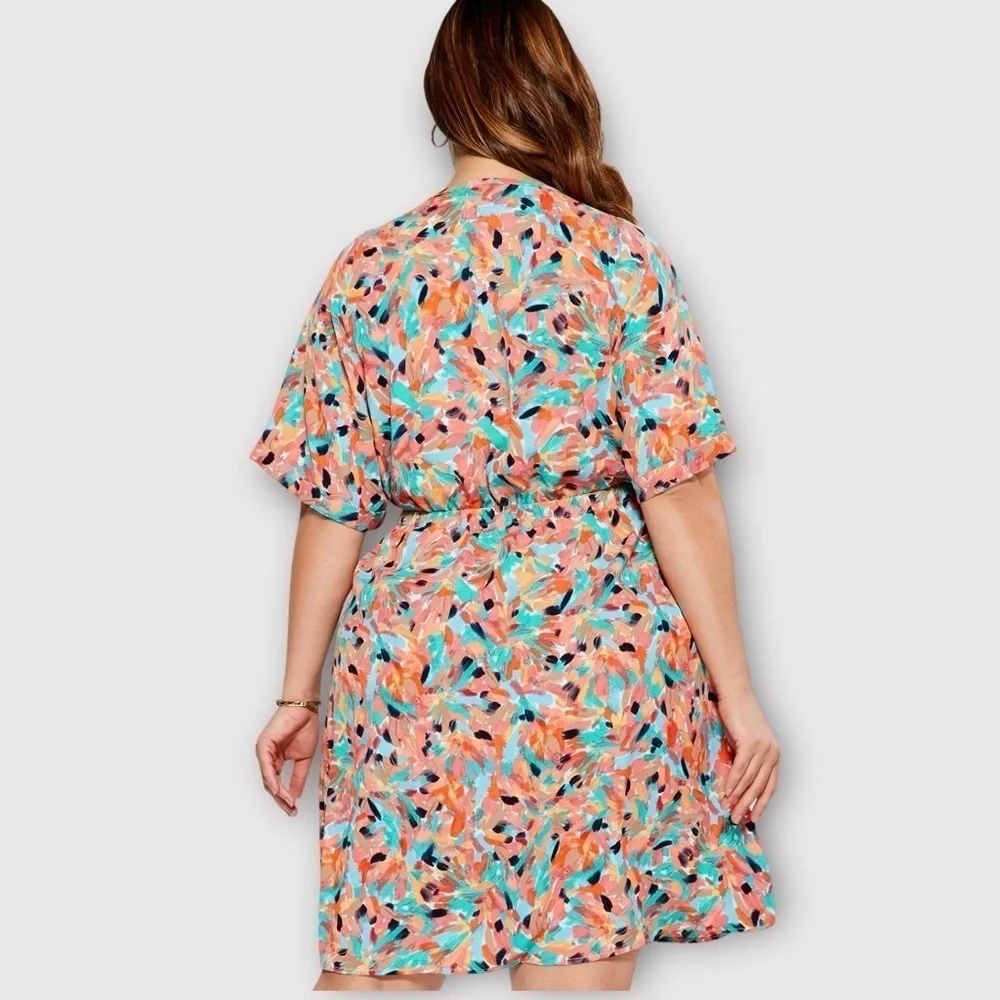 Nic+Zoe Punchy‎ Petals Dress Abstract Petals Print Orange Multi NWT